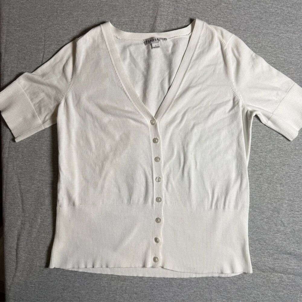Pendleton Womens White Knit Top Botton down Size Large